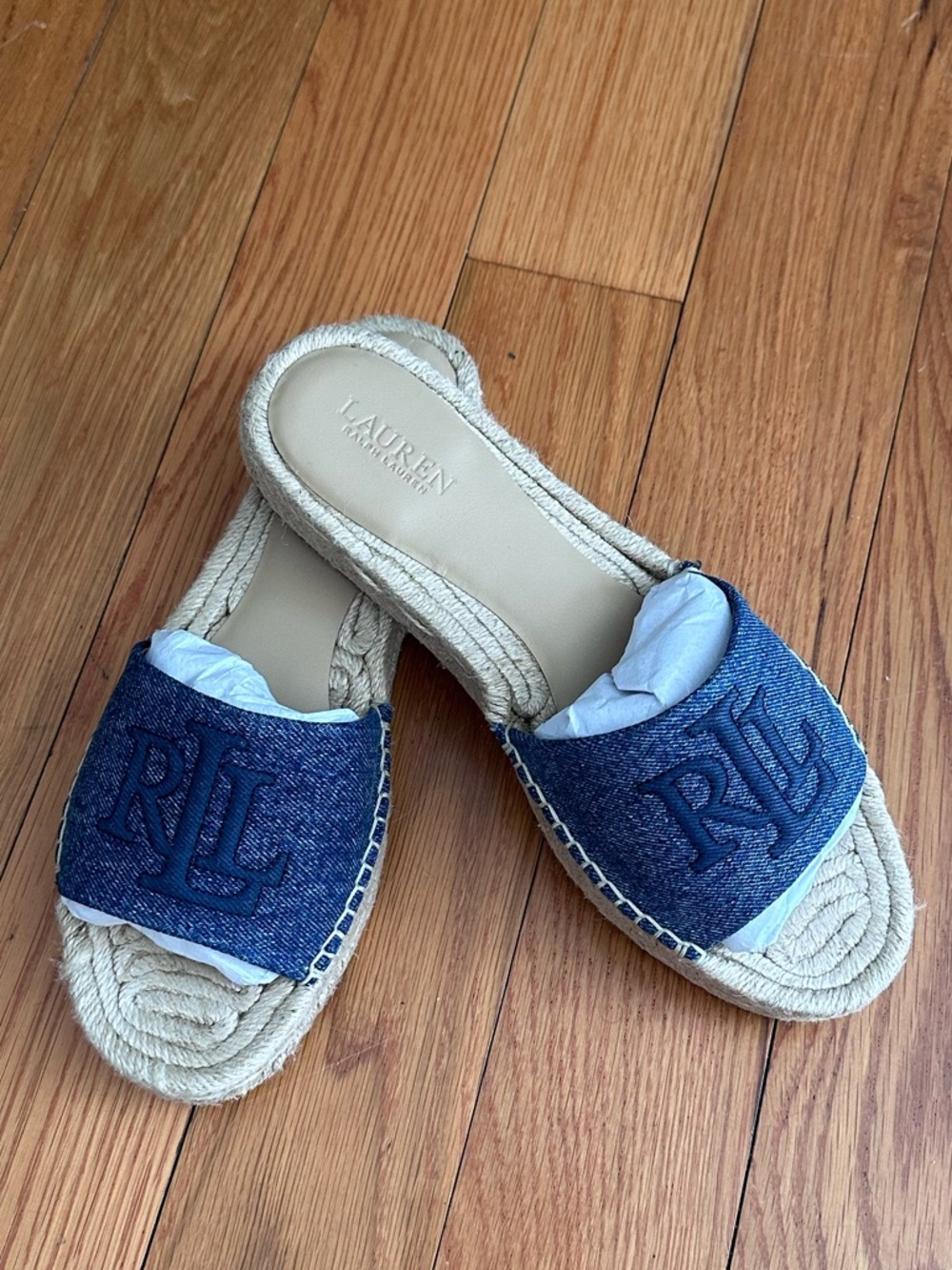 Ralph Lauren Blue Denim Espadrille Slide Mules